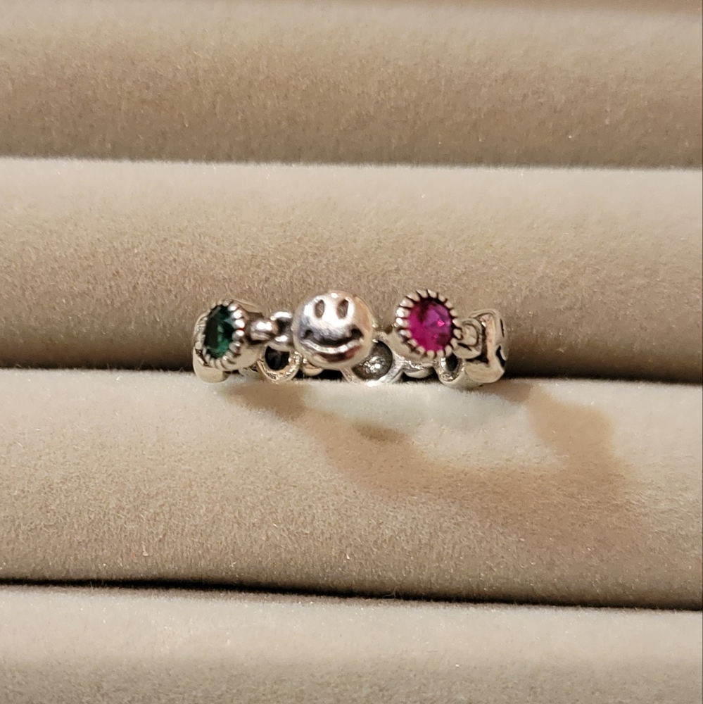 Sterling silver smiley face CZ ring